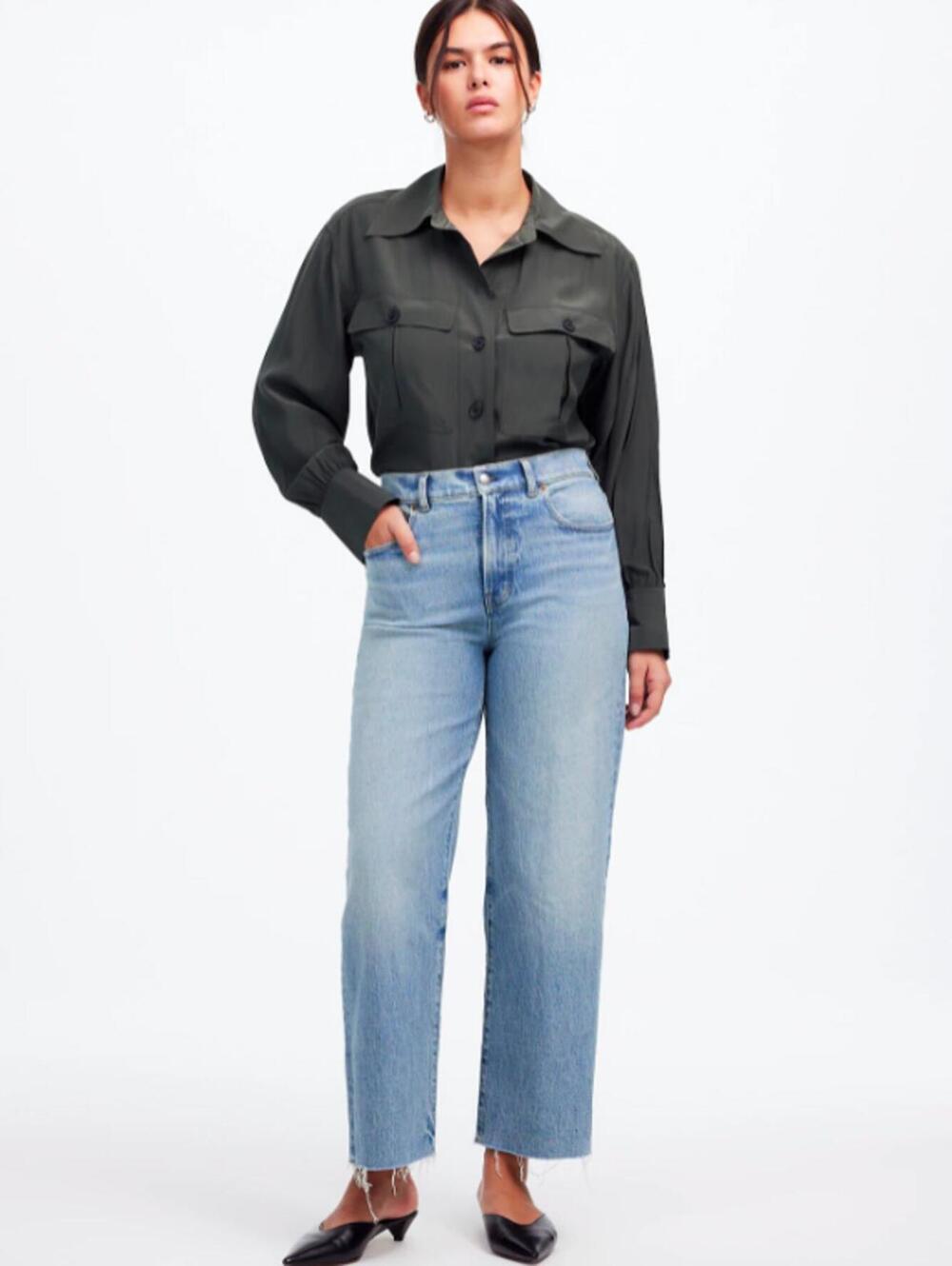 Madewell Perfect Vintage Wide-Leg Crop Jeans Size 24 Light Wash Raw Hem